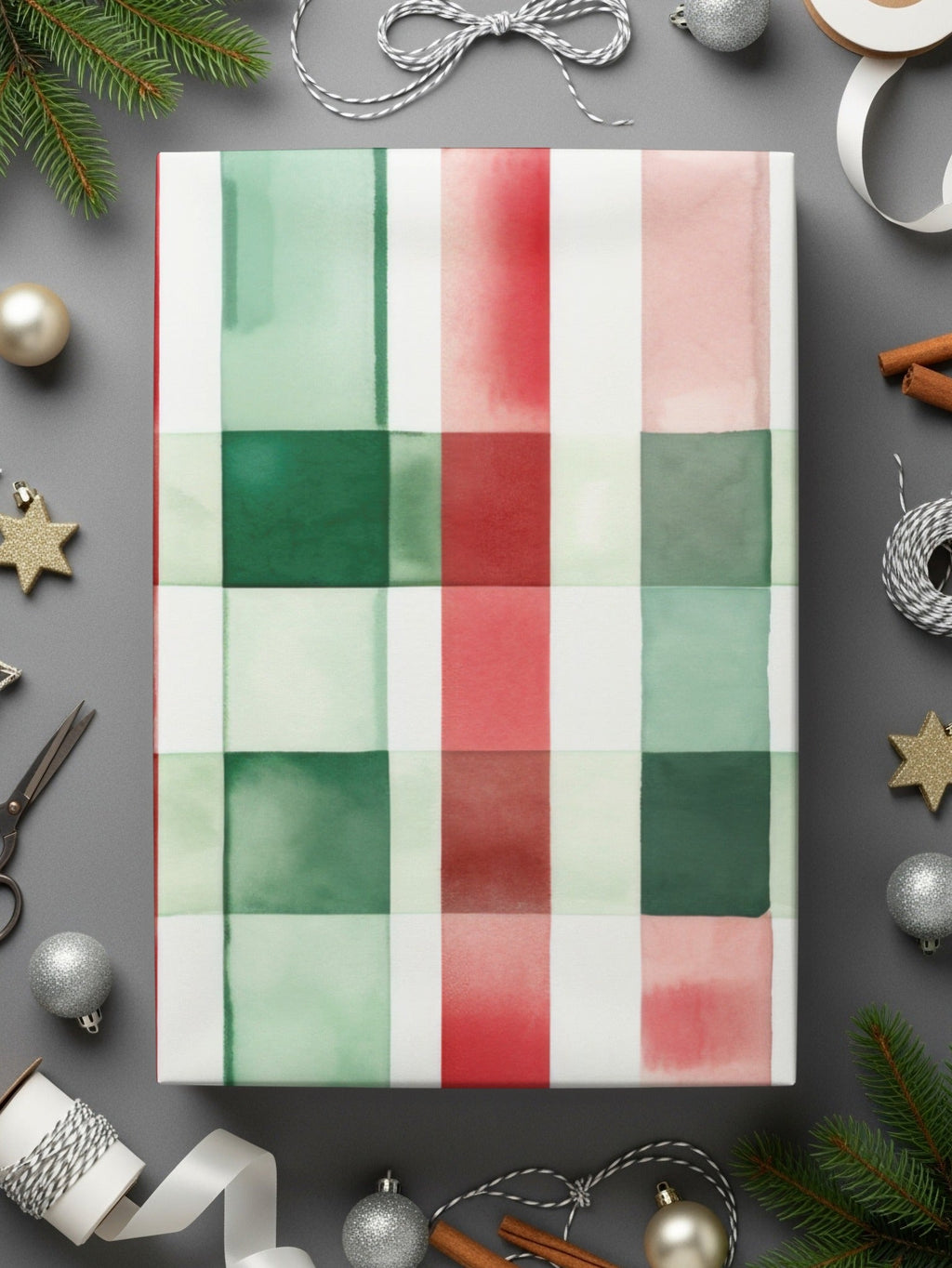 Watercolor Plaid Pattern Digital Paper, Seamless Tartan Design, Red Green Checkered Background, Christmas Fabric Design, Scrapbook Paper - Moore and Mountain