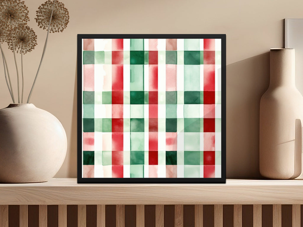 Watercolor Plaid Pattern Digital Paper, Seamless Tartan Design, Red Green Checkered Background, Christmas Fabric Design, Scrapbook Paper - Moore and Mountain