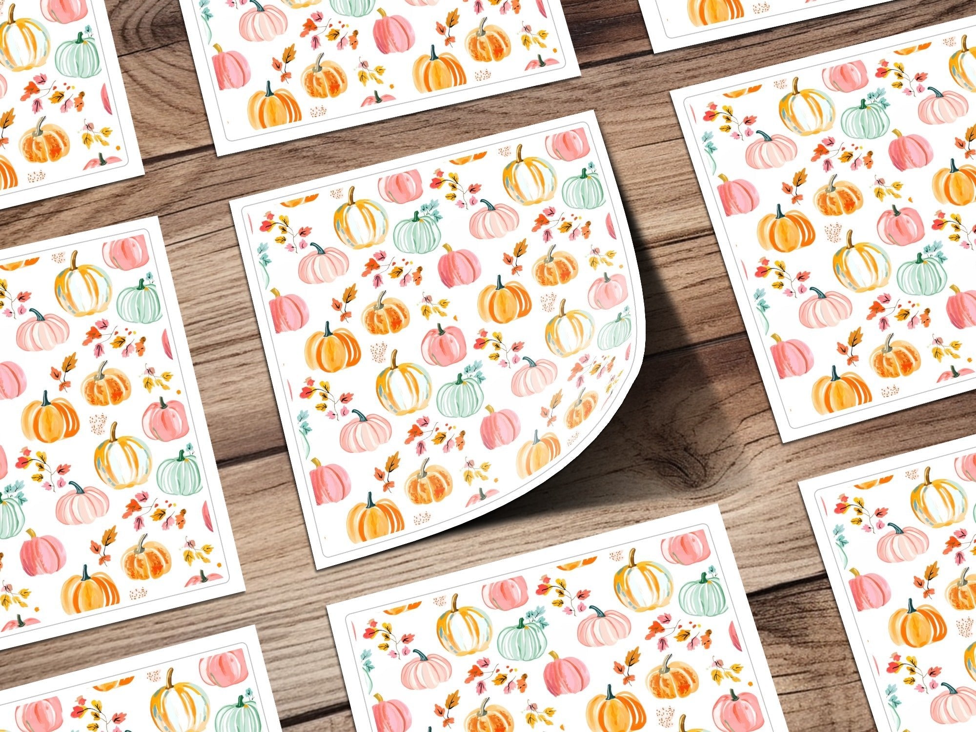 Watercolor Pumpkin Digital Paper, Fall Autumn Seamless Pattern, Pink Green Orange Pumpkins Background, Thanksgiving Fabric Design - Moore and Mountain