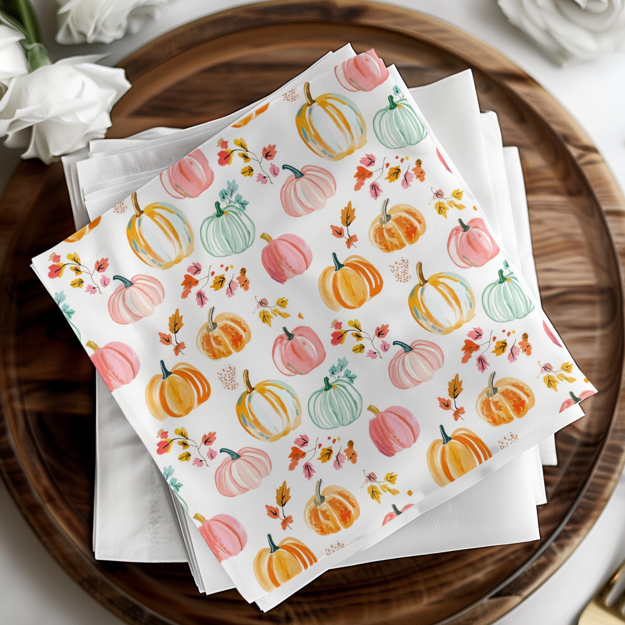 Watercolor Pumpkin Digital Paper, Fall Autumn Seamless Pattern, Pink Green Orange Pumpkins Background, Thanksgiving Fabric Design - Moore and Mountain