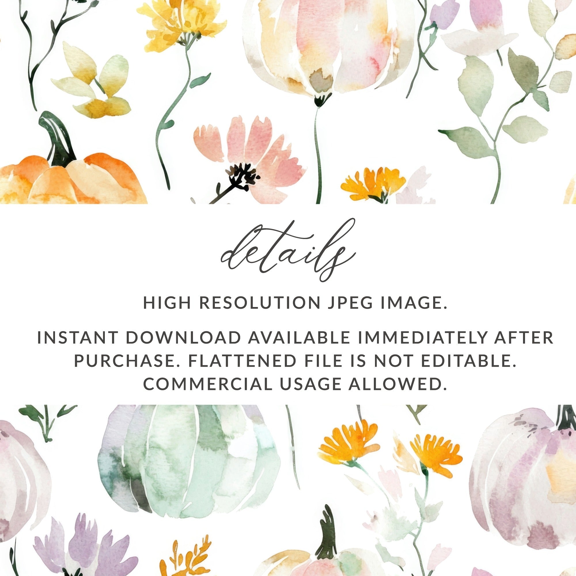 Watercolor Pumpkin Digital Paper, Fall Seamless Pattern, Autumn Background, Floral Thanksgiving Print, Scrapbook Paper Pack, Digital - Moore and Mountain