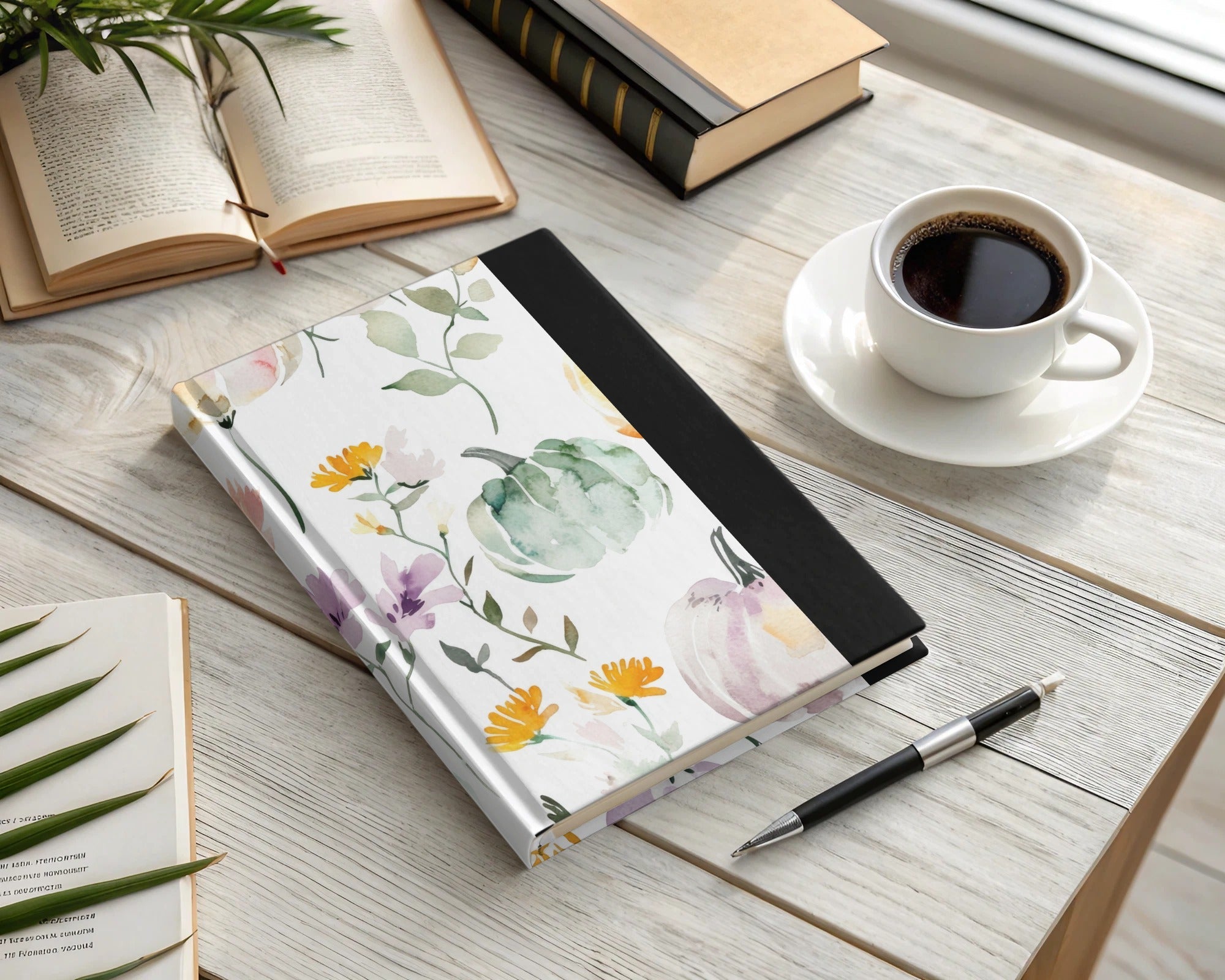 Watercolor Pumpkin Digital Paper, Fall Seamless Pattern, Autumn Background, Floral Thanksgiving Print, Scrapbook Paper Pack, Digital - Moore and Mountain