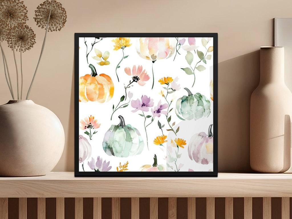 Watercolor Pumpkin Digital Paper, Fall Seamless Pattern, Autumn Background, Floral Thanksgiving Print, Scrapbook Paper Pack, Digital - Moore and Mountain