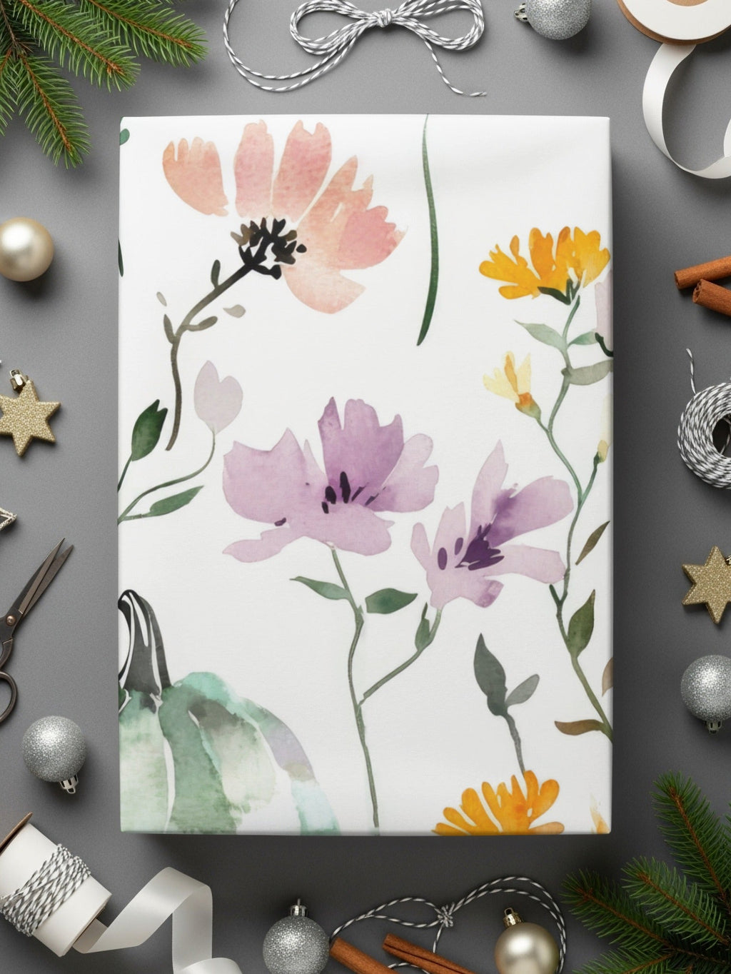 Watercolor Pumpkin Digital Paper, Fall Seamless Pattern, Autumn Background, Floral Thanksgiving Print, Scrapbook Paper Pack, Digital - Moore and Mountain