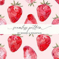 Watercolor Strawberry Pattern Digital, Seamless Repeat, Fruit Print, Fabric Design, Commercial Use, Summer Pattern, Kitchen Art (Digital) - Moore and Mountain