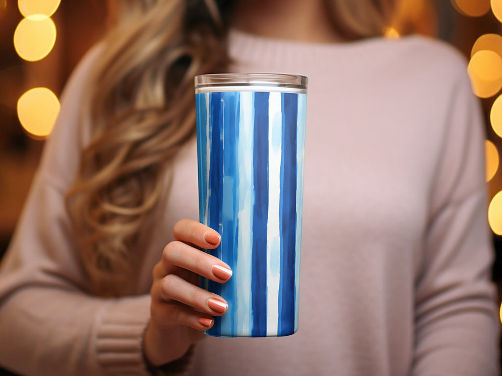 Watercolor Stripes Blue and White Vertical Design Digital - Moore and Mountain