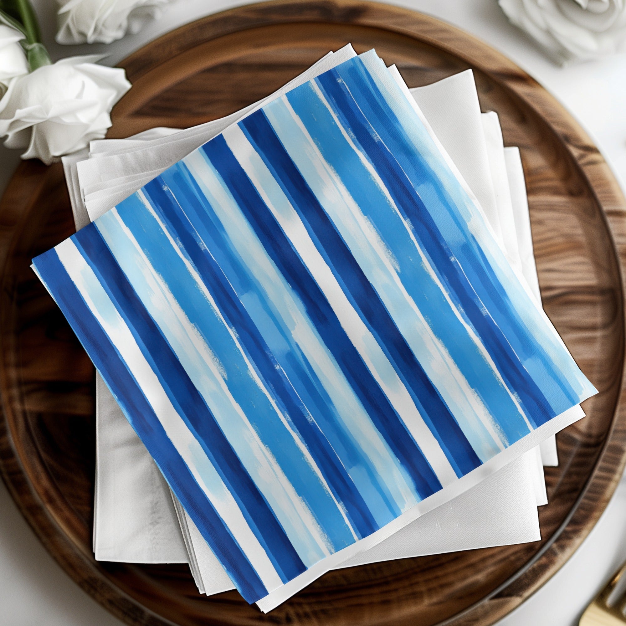 Watercolor Stripes Blue and White Vertical Design Digital - Moore and Mountain
