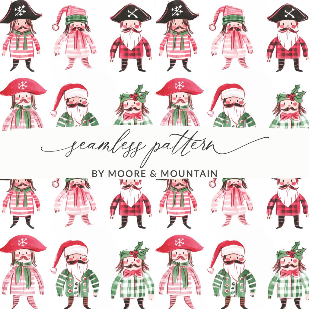 Whimsical Pirate Santa Christmas Figures Pattern Digital - Moore and Mountain