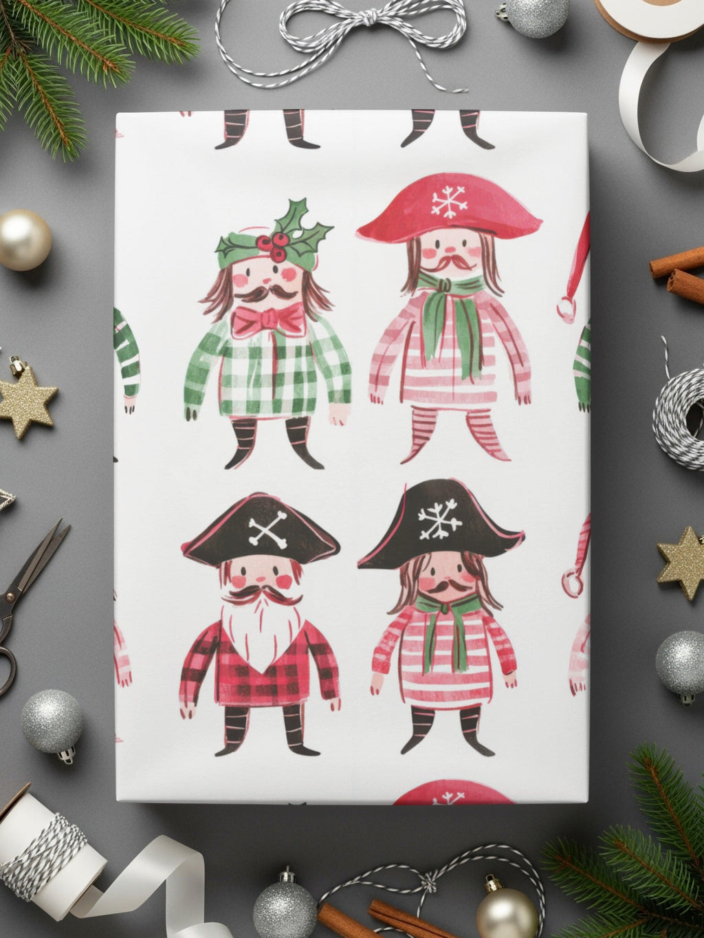 Whimsical Pirate Santa Christmas Figures Pattern Digital - Moore and Mountain