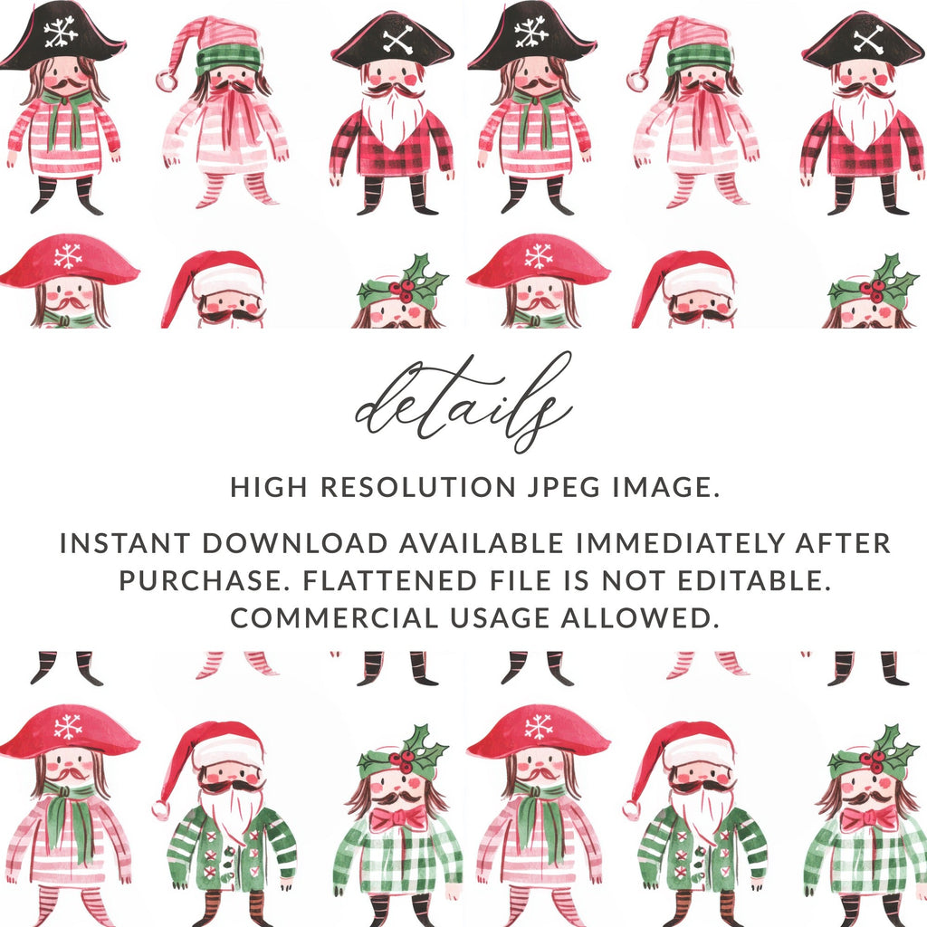 Whimsical Pirate Santa Christmas Figures Pattern Digital - Moore and Mountain