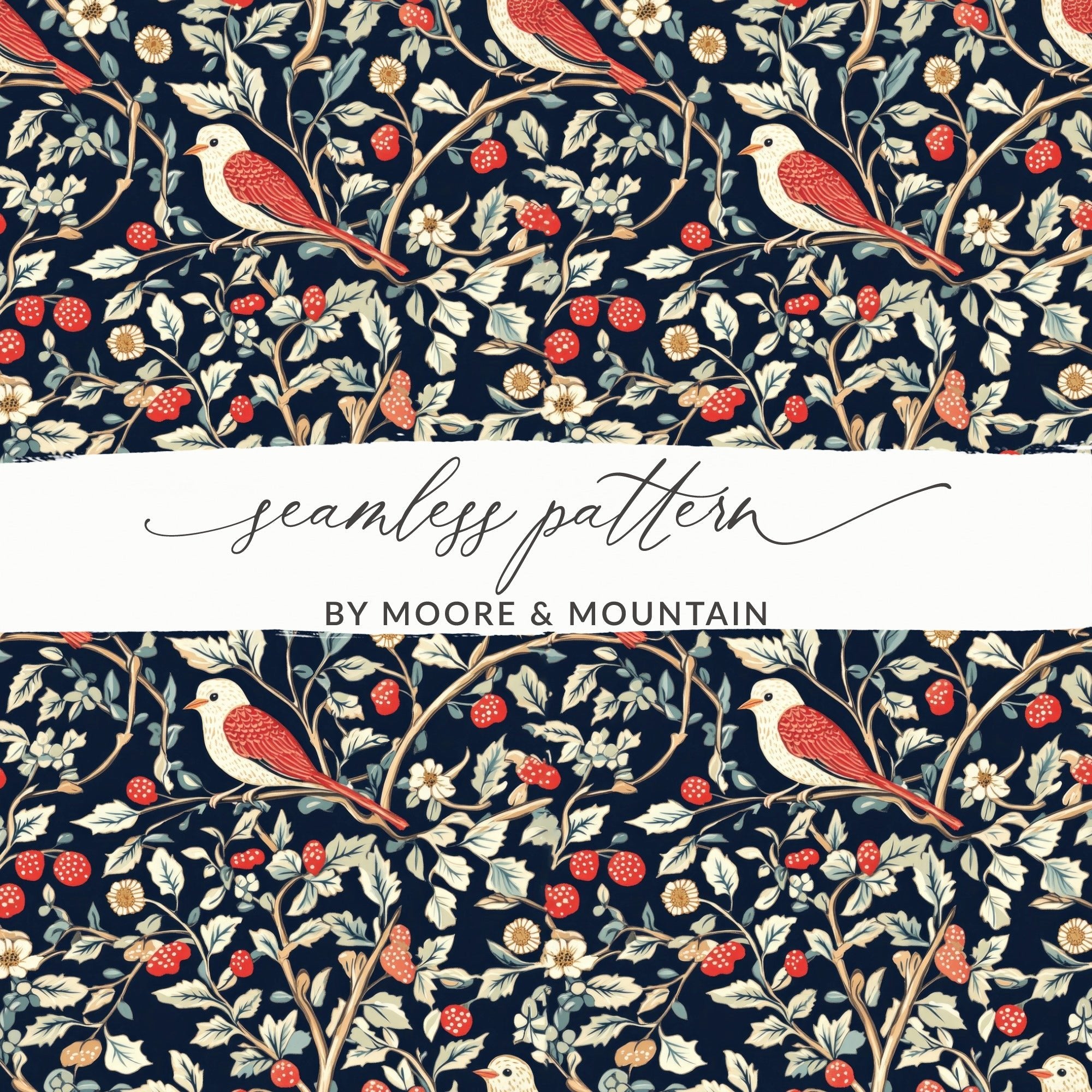 William Morris Seamless Pattern Design Download Vintage Bird Toile - Moore and Mountain