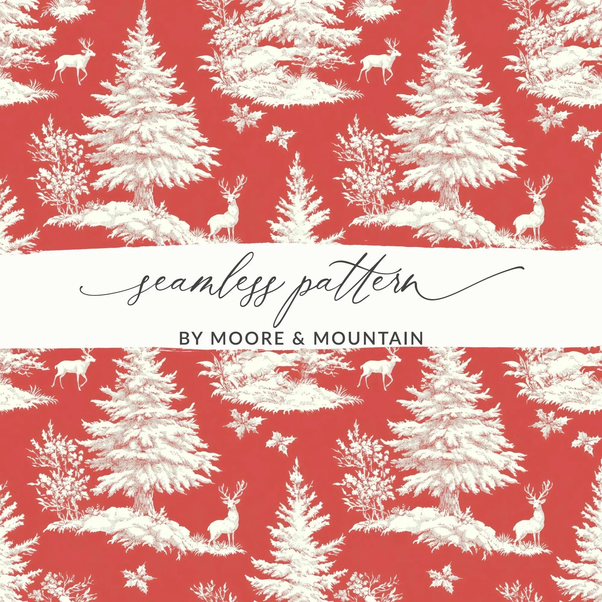 Winter Toile Digital Paper, Deer Forest Seamless Pattern, Rustic Christmas Design, Holiday Printable Paper, Festive Scrapbook Paper, JPEG - Moore and Mountain