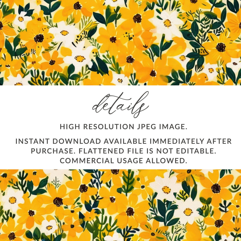 Yellow Floral Digital Paper, Spring Flower Pattern, Seamless Floral Print, Bright Summer Blooms, Digital Download for Crafts, Fabric Design - Moore and Mountain