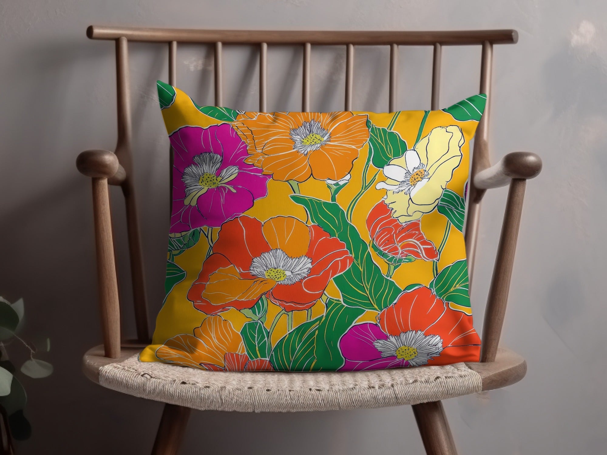 Yellow Preppy Digital Paper, 60s floral pattern, Groovy Floral Background, Retro Flowers, Seamless Pattern, Floral Pattern, Digital Download - Moore and Mountain