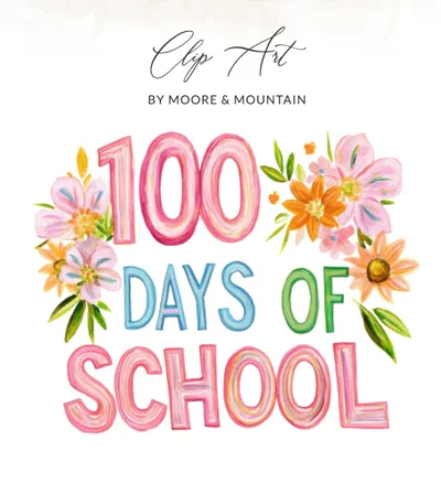 100 Days Of School Clipart, Preppy PNG, Teacher Student Celebration SVG, Vibrant Floral Digital Download, Cute Planner Sticker, Commercial