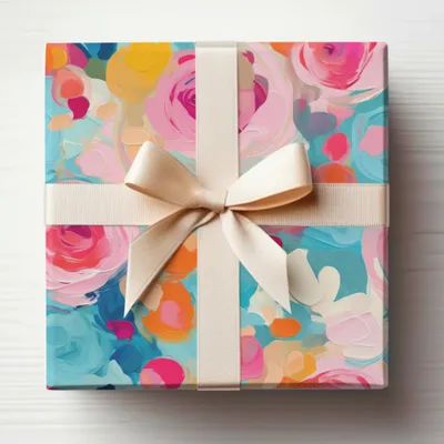 Colorful Floral Gift Box with Elegant Ribbon