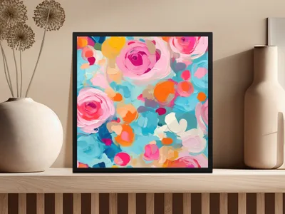 Bright Floral Abstract Artwork in Vibrant Colors Painting