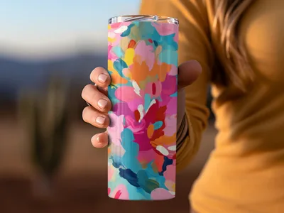 Colorful Floral Design Insulated Tumbler Cup