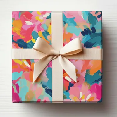 Colorful Floral Design Gift Box with Ribbon Wrap