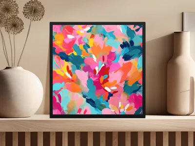 Vibrant Colorful Abstract Floral Wall Art Print