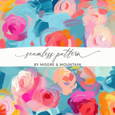 Abstract Brush Strokes Blue and Pink Impressionistic Floral