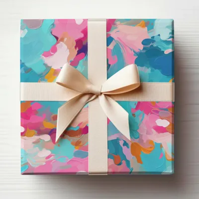 Vibrant Abstract Art Gift Box with Elegant Satin Ribbon