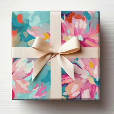 Colorful Floral Gift Wrap with Ribbon Bow