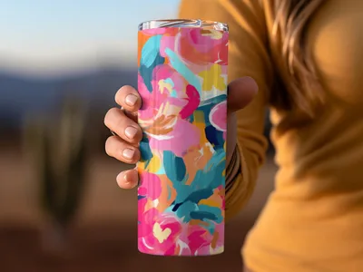 Colorful Abstract Flowers Tumbler 20oz Drinkware Cup