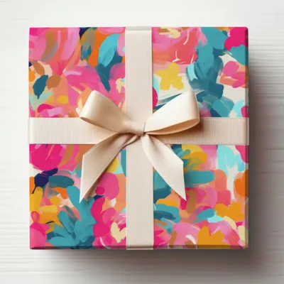 Colorful Abstract Floral Gift Box with Ribbon Design