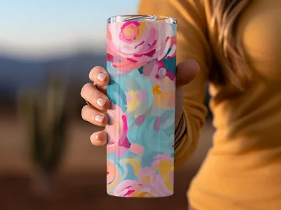 Vibrant Floral Pattern Tall Insulated Tumbler Cup