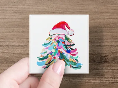 Abstract Christmas Tree PNG Digital Download, Colorful Painterly Santa Hat Tree Sublimation Design, Bright Holiday Clipart Graphic