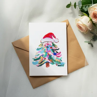 Abstract Christmas Tree PNG Digital Download, Colorful Painterly Santa Hat Tree Sublimation Design, Bright Holiday Clipart Graphic