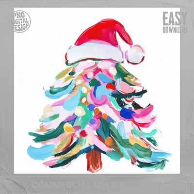 Abstract Christmas Tree PNG Digital Download, Colorful Painterly Santa Hat Tree Sublimation Design, Bright Holiday Clipart Graphic