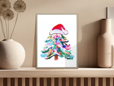 Abstract Christmas Tree PNG Digital Download, Colorful Painterly Santa Hat Tree Sublimation Design, Bright Holiday Clipart Graphic