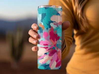 Colorful Floral Design Insulated Travel Tumbler Cup