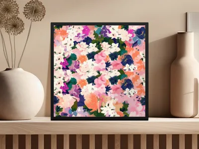 Abstract Colorful Floral Arrangement Painting Digital Acrylic Floral Purple and Pink - Moore and Mountain