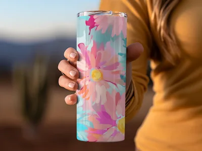 Colorful Flower Pattern Insulated Tumbler Cup