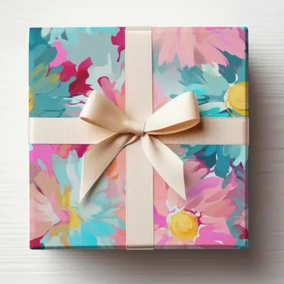 Elegant Floral Gift Wrap with Cream Bow
