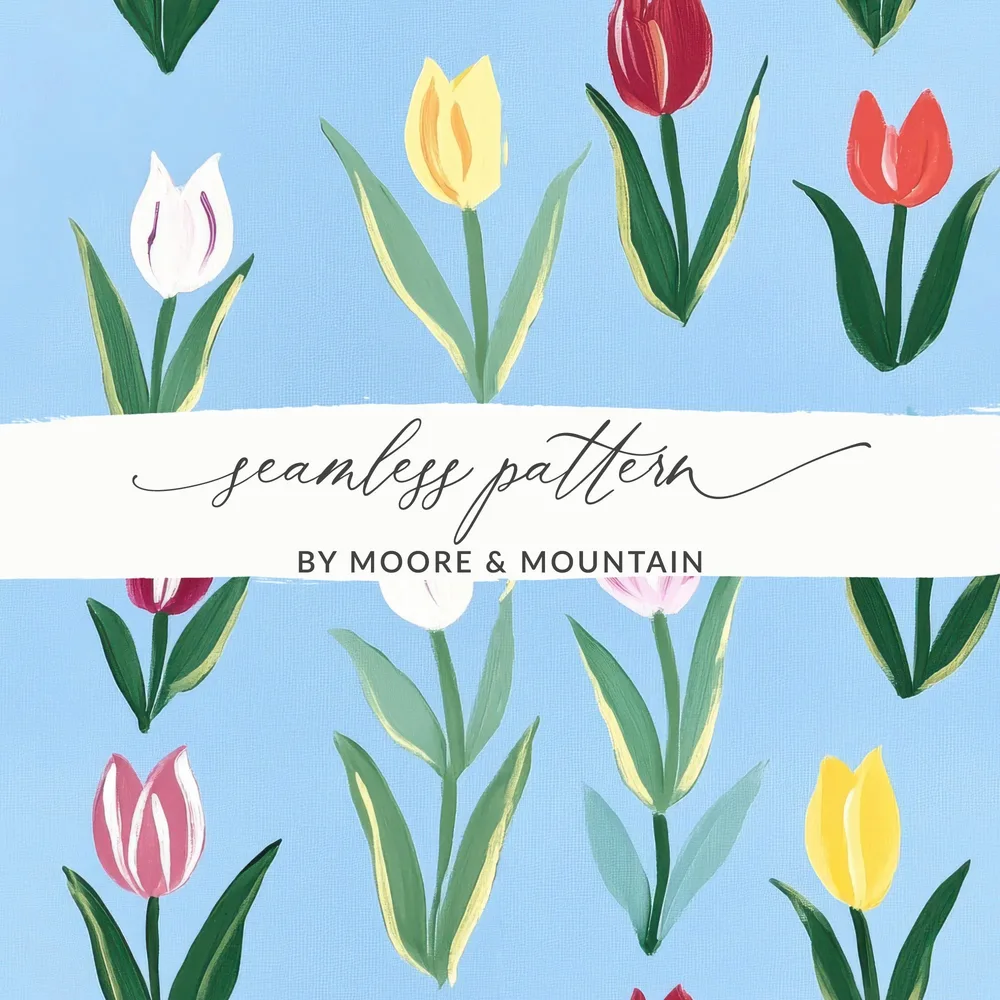 Painted Tulips Repeating Background Pattern Commercial Use - Moore and Mountain