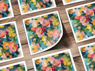 Abstract Floral Painting Digital Print, Blue Pink Yellow Flowers Art, Textured Brushstrokes, Modern Art Download, Printable Wall Art - Moore and Mountain