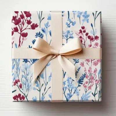 Elegant Floral Gift Box with Ribbon Gift Wrapping