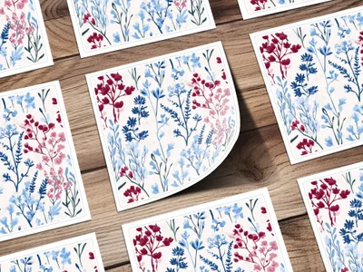 Colorful Hand-Drawn Floral Stickers for DIY Craft Projects