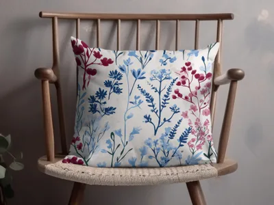 Floral Print Throw Pillow with Blue and Red Pattern