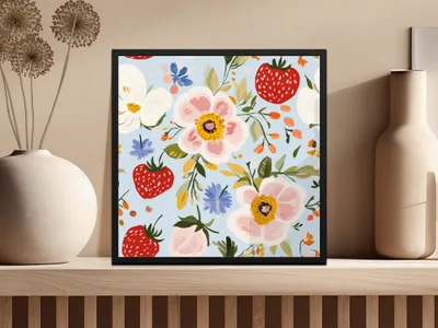 Abstract Floral Seamless Pattern, Blue, Modern Gouache Painted, Digital Paper, Floral Pattern, Flower Print, Fruit Pattern, Digital - Moore and Mountain