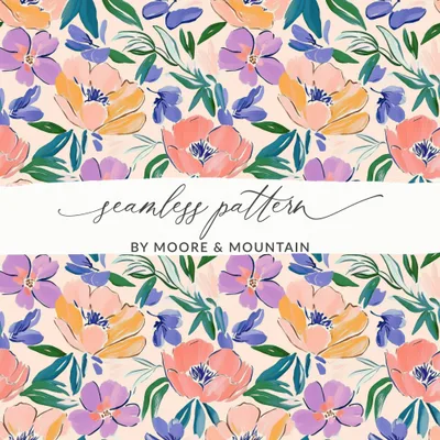 Abstract Floral Seamless Pattern Digital Paper, Painterly Flowers Fabric Design, Vibrant Botanical Scrapbook Background Digital