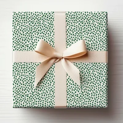 Elegant Green Dots Gift Wrapping with Satin Ribbon Decor