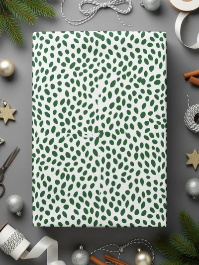 Festive Green Dotted White Background Holiday Decor Paper