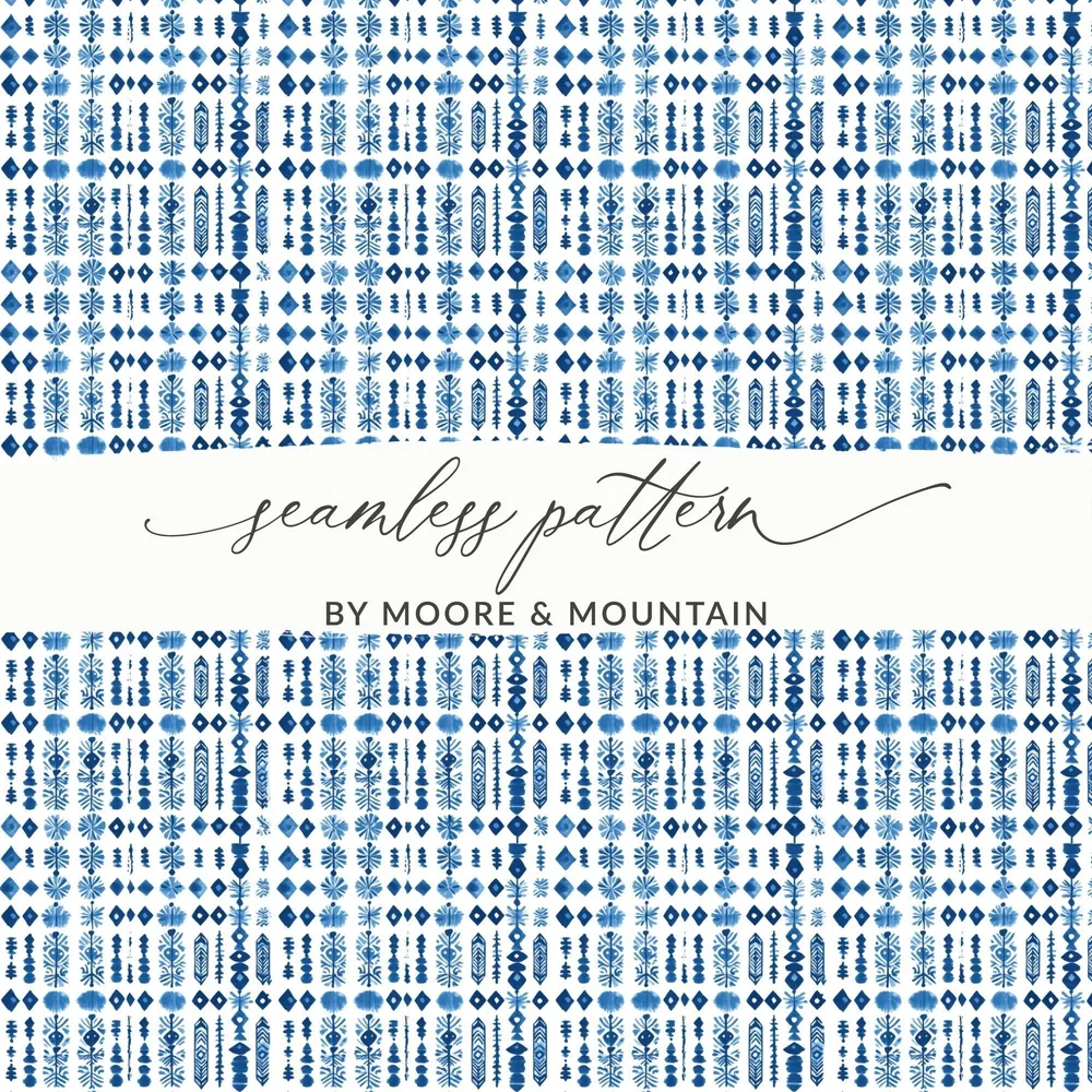 Abstract Indigo Tribal Watercolor Pattern Illustration Art Digital - Moore and Mountain