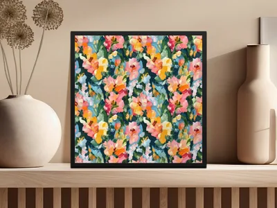 Abstract Painted Floral Artwork In Jewel Tones Spring Colors Digital - Moore and Mountain