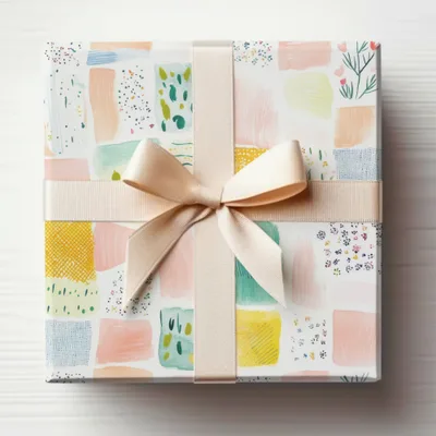 Festive Multicolor Patterned Gift Box With Ribbon
